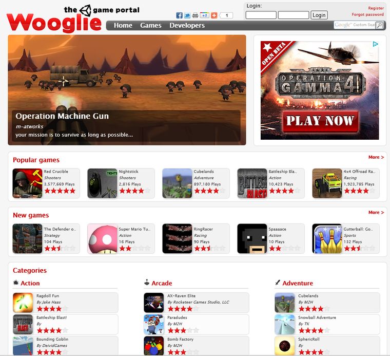 Wooglie, our Unity games portal from 2008