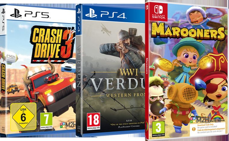 Boxed copies of the games on shelves